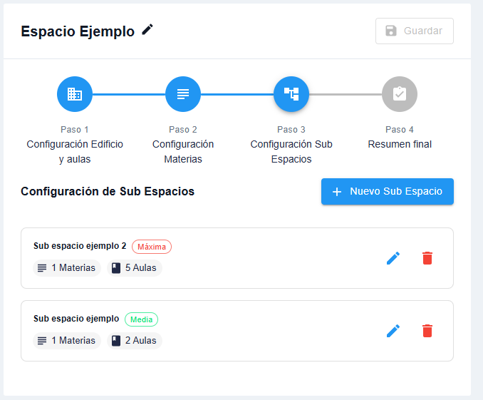 Lista sub espacios