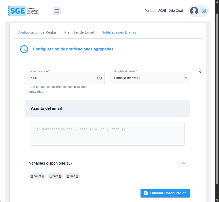 Configuración de notificaciones diarias