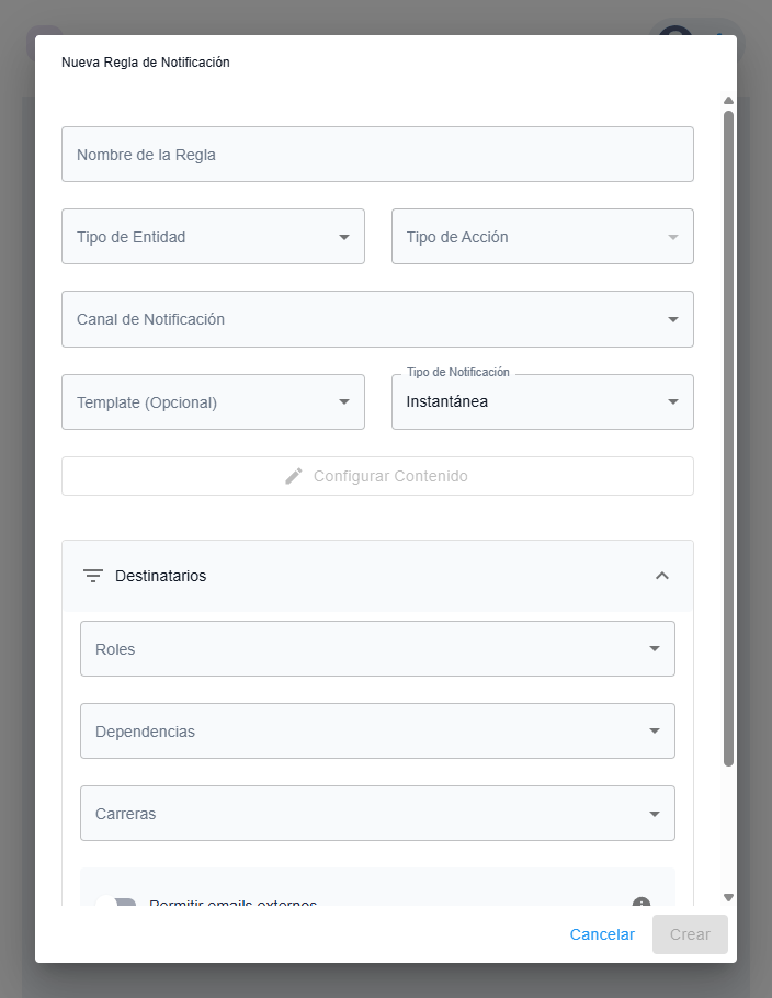Formulario de nueva regla