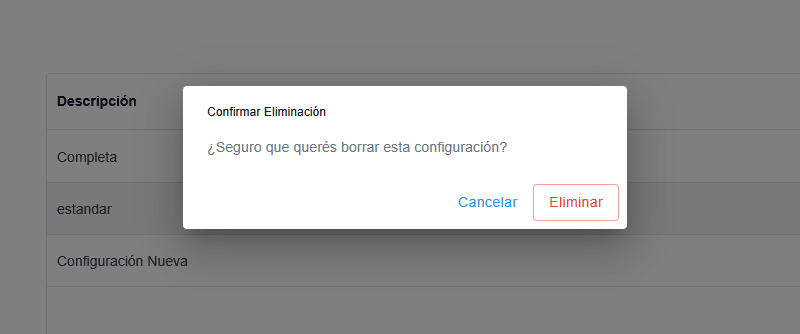 Cuadro de confirmacion para eliminar