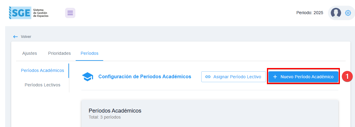 Botón Nuevo Periodo Académico