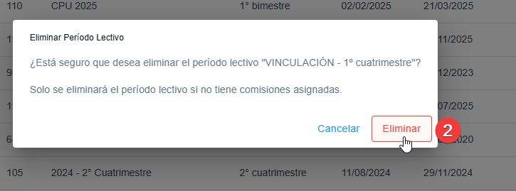 Periodo Lectivo Eliminado