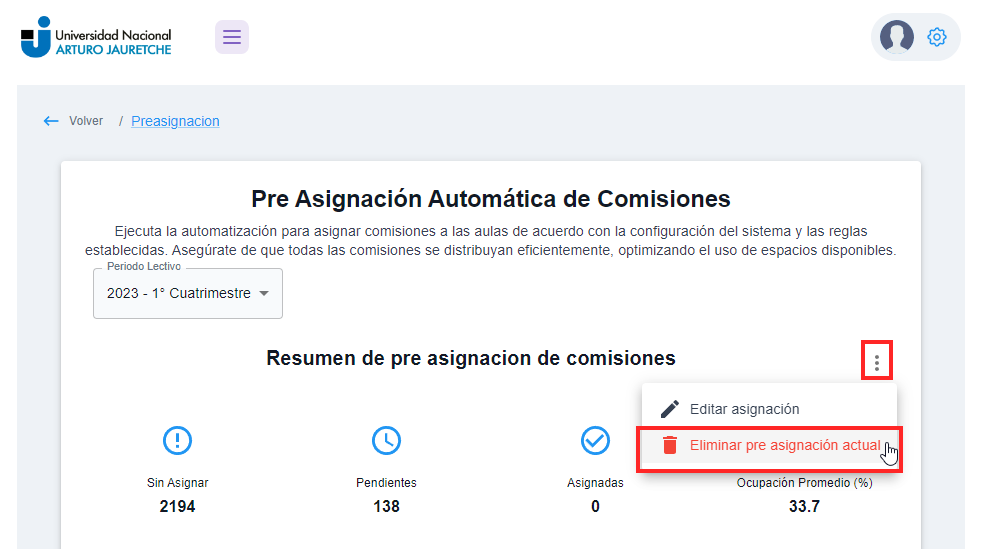 Eliminar pre asignacion