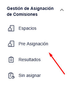 Selección del menú Pre asignacion