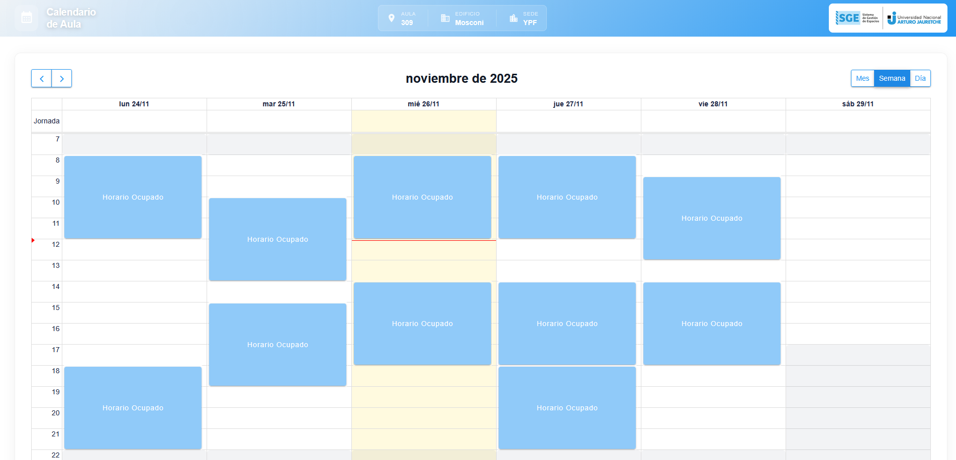 Vista del calendario público