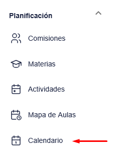 Selección del menú calendario