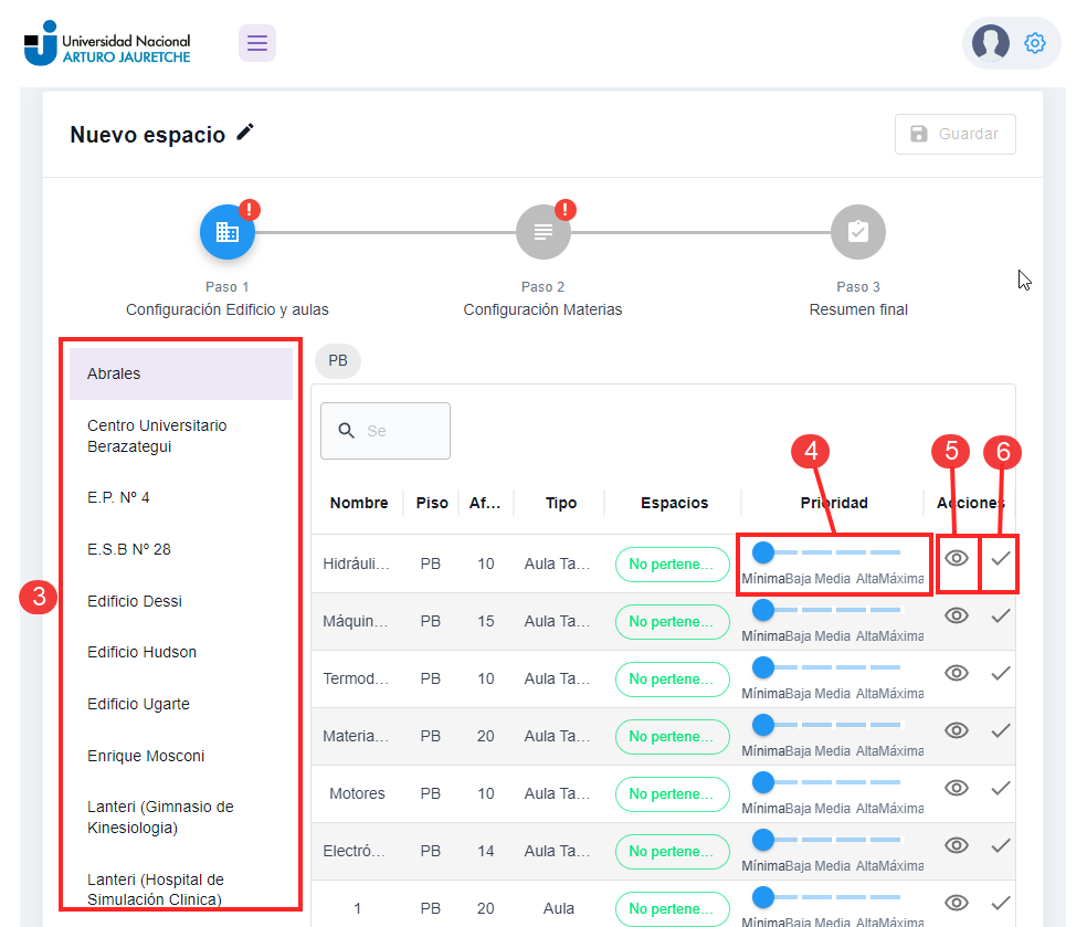 Configuración de aulas