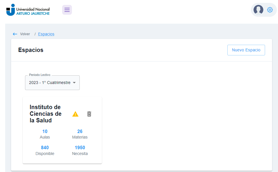 Listado de espacios