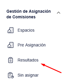 Selección del menú Comisiones