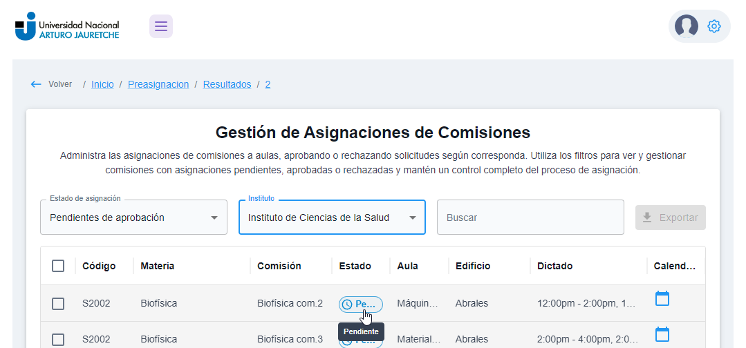 Lista de comisiones